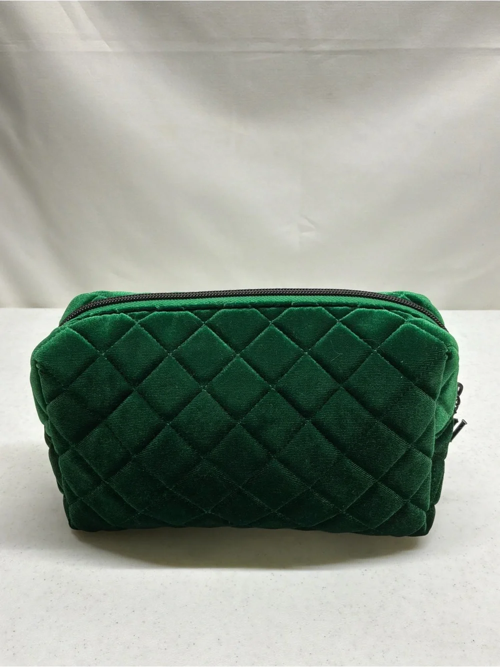 Wicked Green Velvet Quilted Cosmetic Travel Bag 5.5